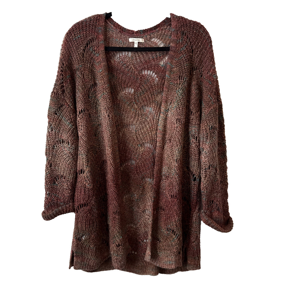 Mauricesβ Womens Plus 0 Rainbow Open Knit 3/4 Sleeve Cardigan Granny Boho Fall
